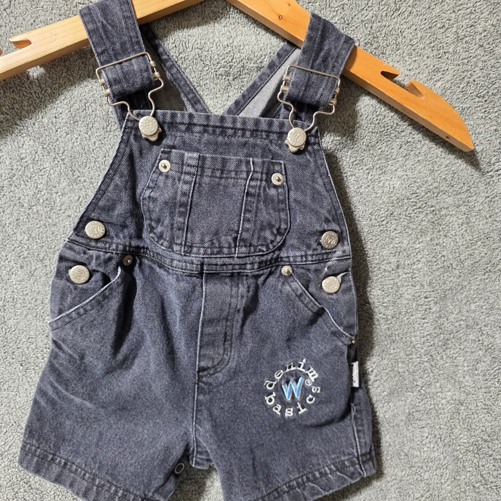 Vintage Weebok Denim Basics Overalls 12M Washed Black Cotton Shortalls Kids
